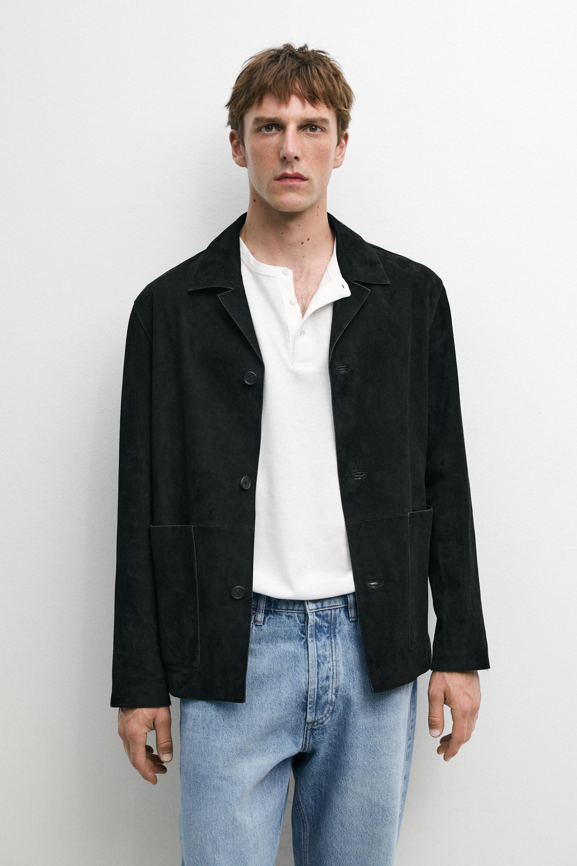 Suede leather jacket with pockets